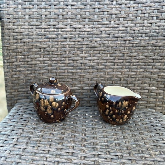 arnels 1970s Ceramic Creamer & Sugar Bowl Set Brown/Orange/Gold Coffee Tea VTG - Picture 9 of 9